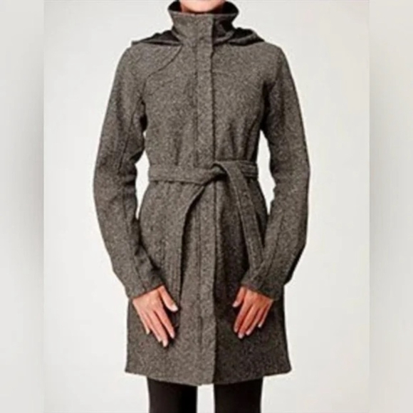 lululemon athletica Jackets & Blazers - RARE Lululemon Apres Sport Gray Tweed Hooded Belted Full Zip Jacket Coat size 4